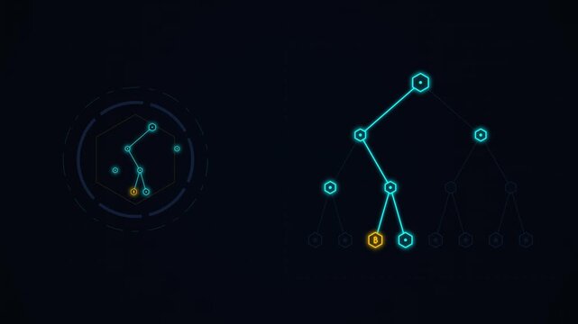 Cryptographic fingerprinting for digital document timestamping with orbital ledger verification showing network nodes and data connectivity