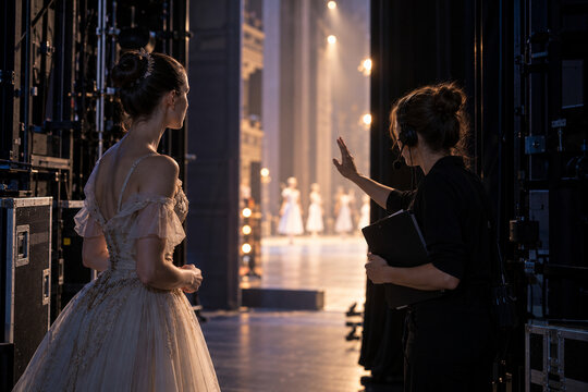 Stage Manager Giving Silent Cue to Performer Backstage