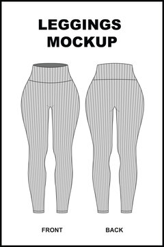 women high waist tight fitting sweatpants style leggings technicale fashion flat sketch line art mockup