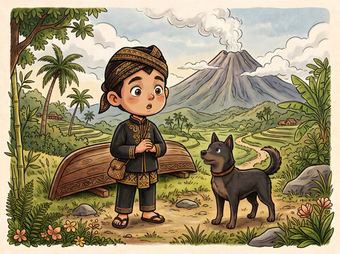 Asep looking wide-eyed and shocked with an open-mouth expression while holding his curious black dog, capturing a sudden surprise moment in daily life.