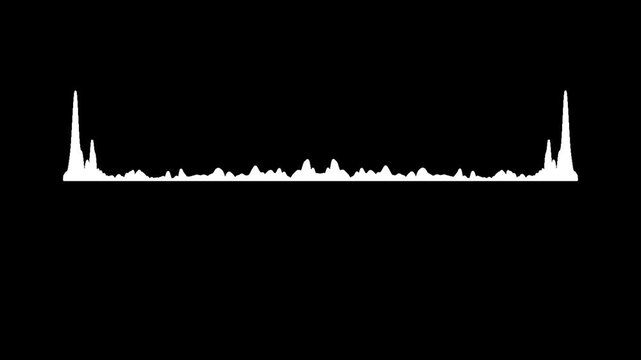 White line audio wave visualization transparent on black background, with pulsing sound waves and digital frequency, white line audio wave visualisation voice record effect. 4k digital voice effect