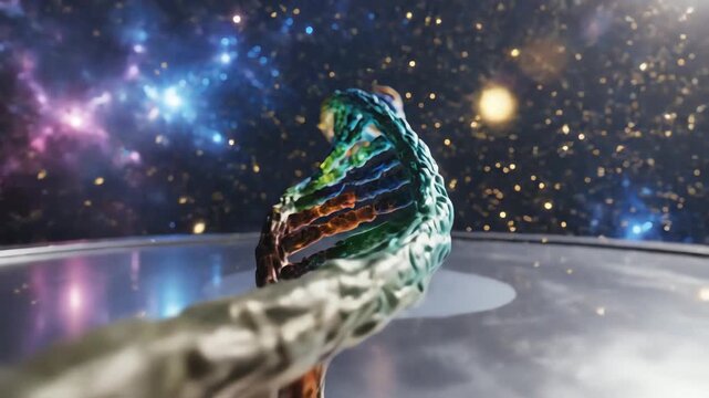 DNA double helix structure floating in cosmic space