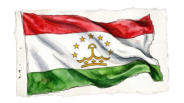 Tajikistan national crown flag watercolor illustration on torn paper scrap for independence day government election campaign presentation banner mockup
