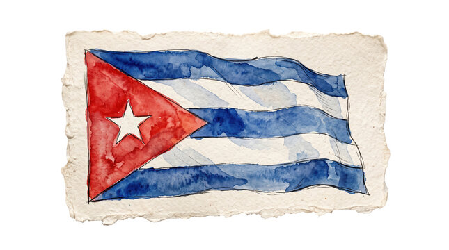 Artistic Cuban flag watercolor painting on torn paper scrap note for national symbol election political banner presentation background template