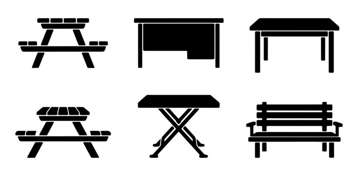 Outdoor furniture silhouettes set with picnic table and bench
