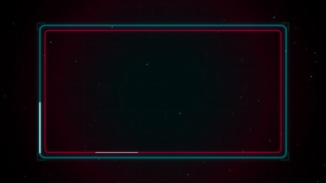 Futuristic neon glowing frame hud overlay animation with glowing particles on dark background video