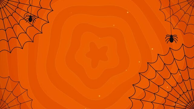 Animated Halloween background video featuring spooky spider webs and moving orange fluid motion loops