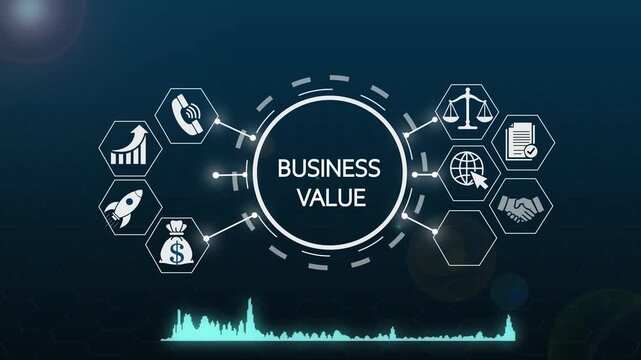 Business value digital infographic hud interface with corporate icons and data analytics