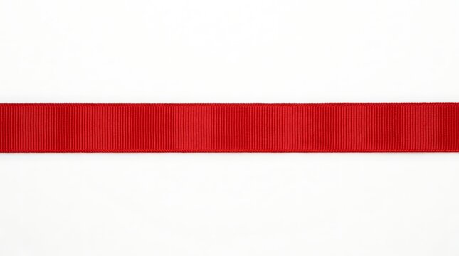 A single red grosgrain ribbon horizontally centered and isolated on white background