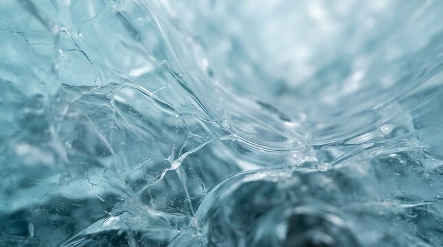 Closeup of textured blue ice surface with intricate cracks and translucent layers creating a natural abstract pattern