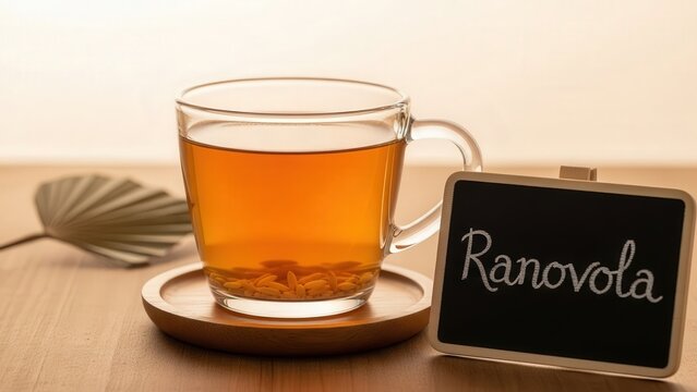 Traditional Malagasy Ranovola Burnt Rice Tea in Glass Cup with Chalkboard Sign on Wooden Coaster