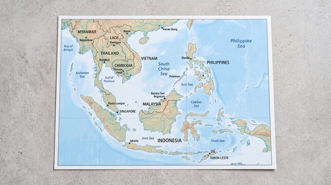 Professional Political Map of Southeast Asia with Copy Space