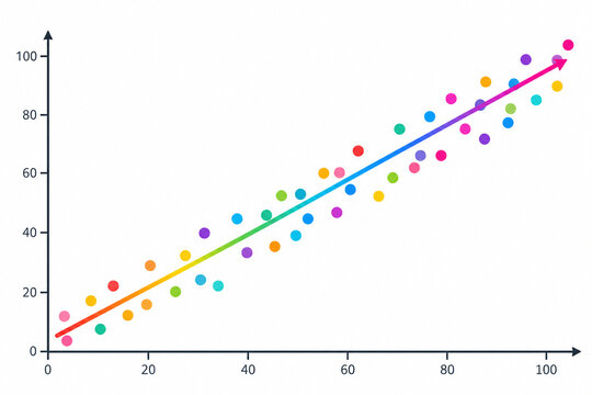 Colorful Positive Correlation Scatter Plot With Rainbow Trend Line