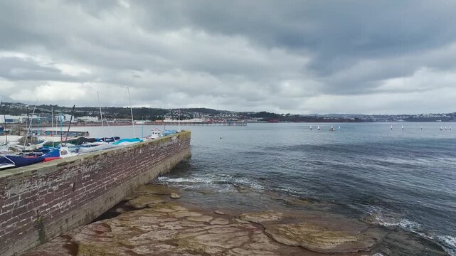 Paignton Harbour and South Quay from a drone, Paignton, Devon, England, United Kingdom