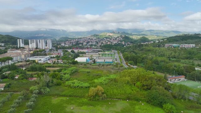 View of Andreotta and Cosenza from Road E45 from a drone, Cosenza, Calabria, Italy