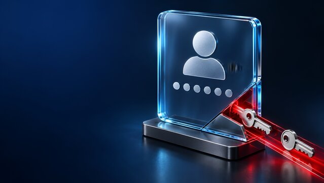 Password hacking concept with physical key unlocking digital user profile exposing security vulnerability