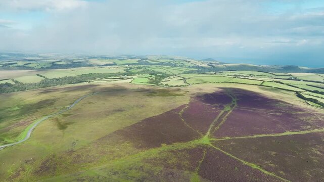 Moorland and Farms from a drone, Exmoor National Park, Devon, England, United Kingdom