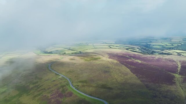 Moorland and Farms from a drone, Exmoor National Park, Devon, England, United Kingdom