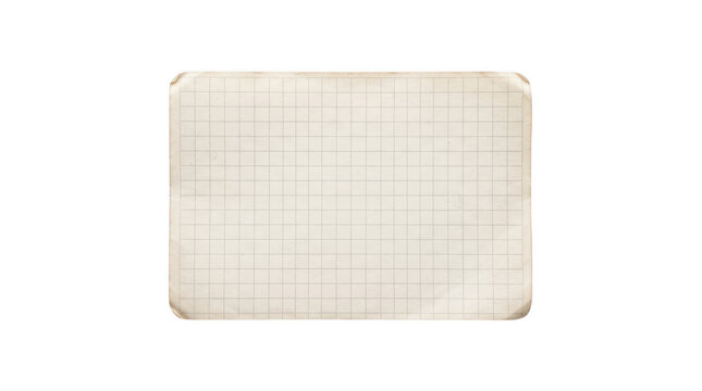 Old vintage squared graph paper sheet with rounded corners isolated on transparent background