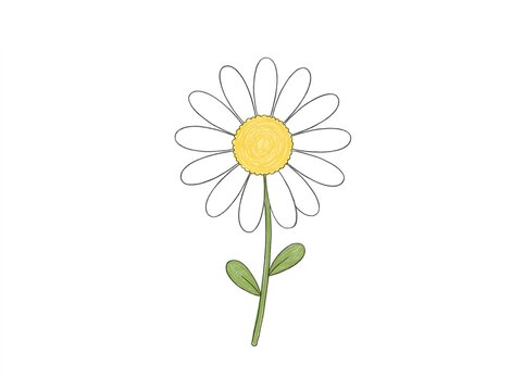 White daisy flower with yellow center illustration isolated on white background
