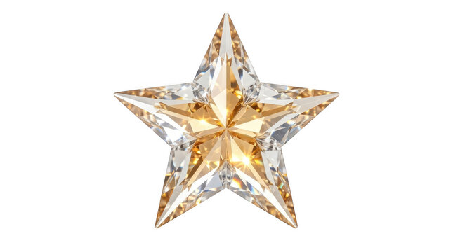 Sparkling crystal golden star isolated on transparent background
