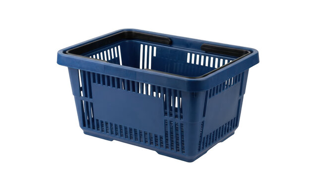 Blue plastic shopping basket isolated on transparent background