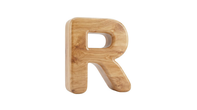 Wooden letter r isolated on transparent background