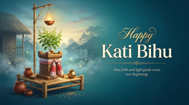 Kati Bihu Assamese Countryside Harvest Festival Banner
