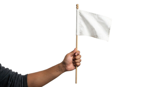 A person holding a small white flag isolated on transparent background