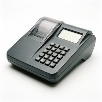 Black Desktop Printing Calculator on White Background