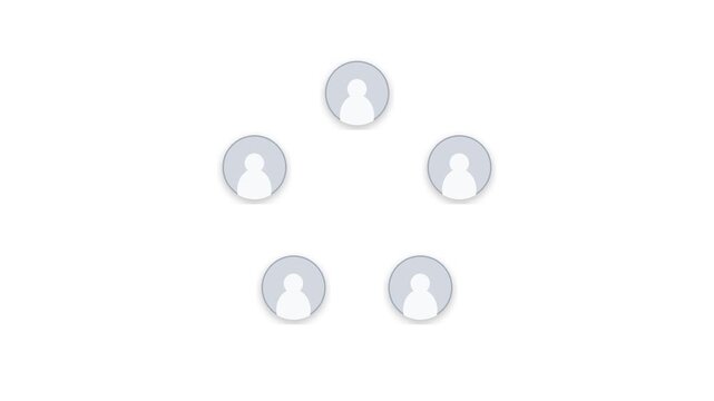 Five generic user profile icons arranged in a pentagon on a plain white background, representing a group or team.