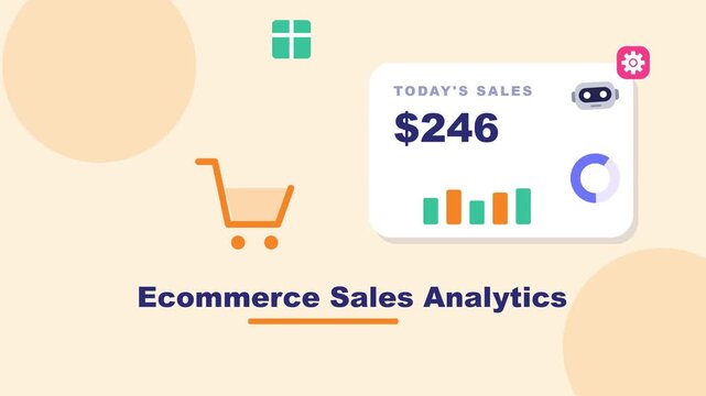 Ecommerce sales analytics video showing online shopping data growth charts and revenue statistics animation