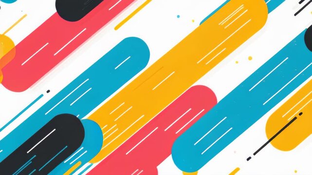 Dynamic Geometric Abstract: A vibrant and abstract composition featuring colorful, rounded rectangular shapes in yellow, pink, and blue.