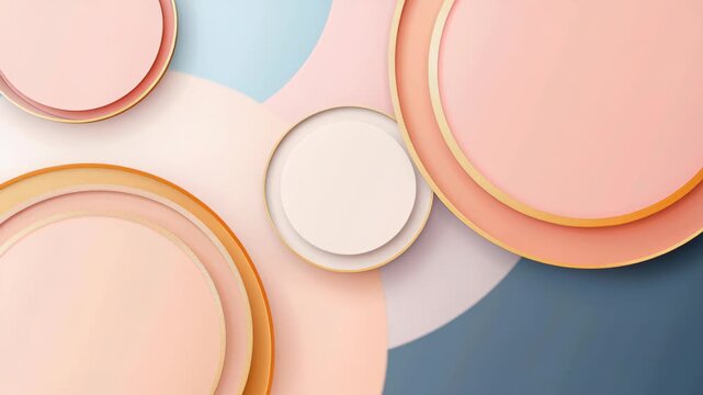 Soft Pastel Circles: Abstract composition of overlapping pastel-colored circles with subtle golden borders, creating a gentle, modern, and elegant visual.