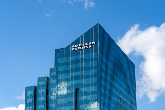 Toronto, Ontario, Canada - October 4, 2026: American Express Canada corporate headquarters in Toronto, Ontario, Canada. American Express Company (Amex) is an American bank holding company that special