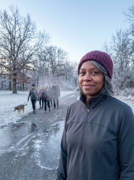 New Year Fitness Resolution Newcomer Beside Walking Group Blur