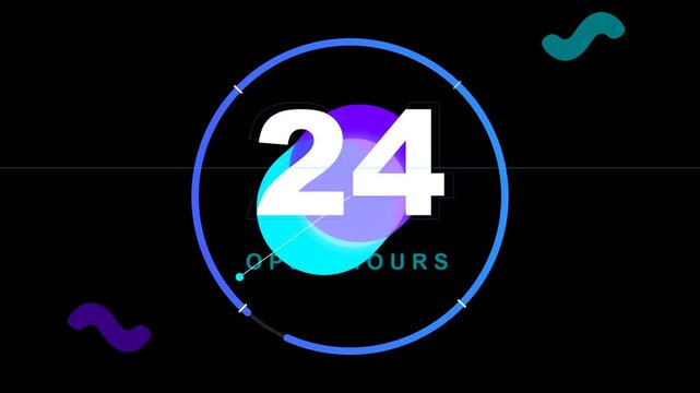 Animated twenty four hour liquid kinetic clock with alpha channel for green screen video editing
