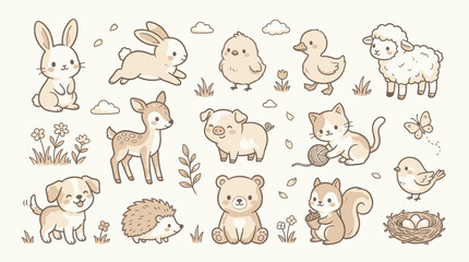 Obraz premium Cute baby animal illustrations set.