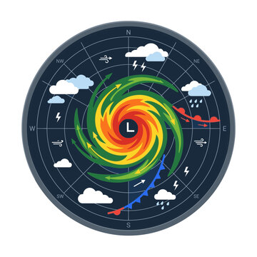 Hurricane Weather Map Illustration with Compass and Symbols