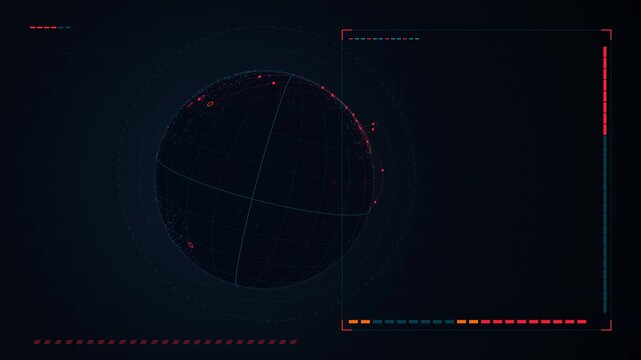 4K 3D holographic animation of a wireframe digital earth rotating with crimson red botnet DDoS attack laser arcs, glowing nodes, and military copy space.