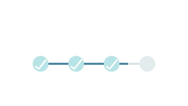 Progress bar animation showing completion steps with check marks and a yellow finish flag video footage