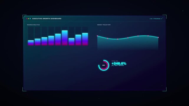 High-tech futuristic abstract digital user interface with glowing blue HUD elements and data visualization floating in dark cyberspace for science fiction and advanced technology concepts