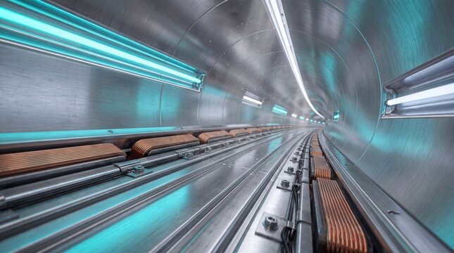 Futuristic high speed hyperloop transport tube interior