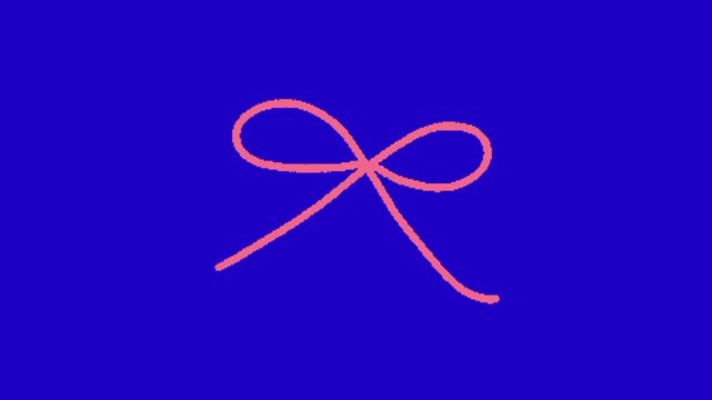 Pink ribbon bow on blue background