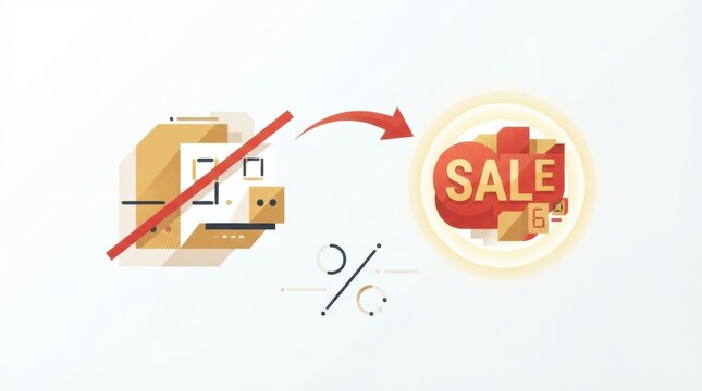 Graphic shows a transition from a shopping cart to a sale offer representing retail discount promotions for ecommerce shopping