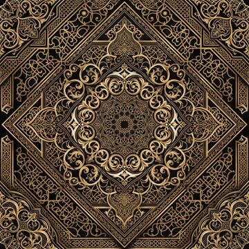 Gold and black luxurious islamic pattern with gold design black background luxury texture no text