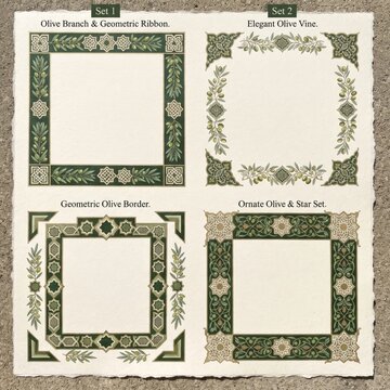 Islamic pattern four decorative square frames with square borders traditional ornament crisp edges