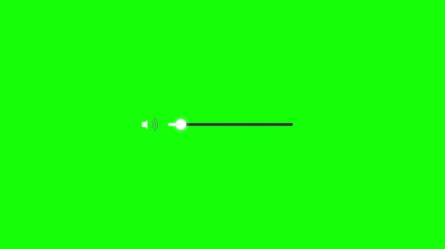 Animated volume control slider bar with speaker icon isolated on green screen chroma key background, digital audio adjustment interface element for video editing and multimedia projects