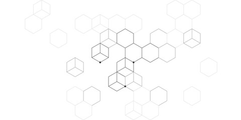 Fototapeta premium Artistic hexagon background in black and white tones with scattered hex tiles. Even geometric spacing across the artboard. Works for branding and packaging.