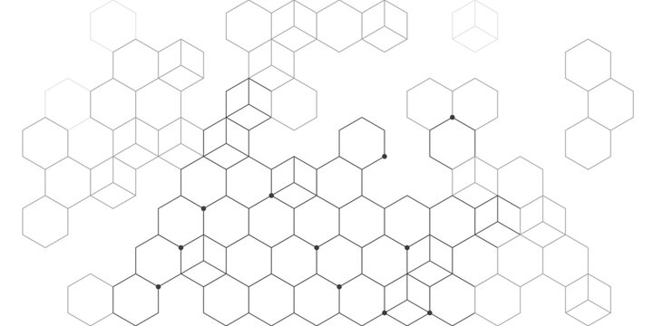 Graphic black and white honeycomb background made of scattered hex tiles. Balanced hexagon structure with room for text. Great for flyer and brochure layouts.